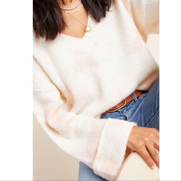 Anthropologie Maggie Oversized V-Neck Pink Cream Pullover Sweater Women's Medium - Picture 4 of 13